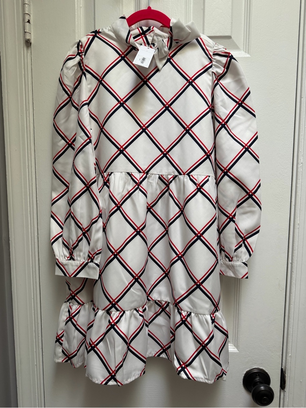 Janie and Jack White Plaid Dress with Red & Navy Trim